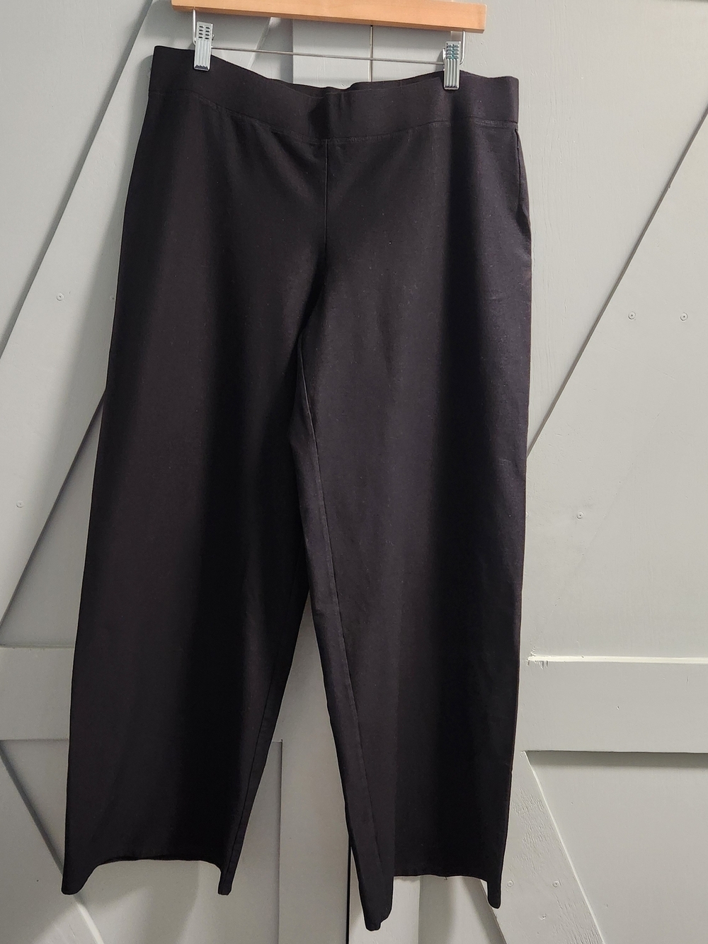 Eileen Fisher Women's Large Black Wide Leg Pants Jersey Knit Stretch Pull On